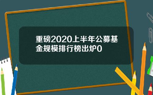 重磅2020上半年公募基金规模排行榜出炉0