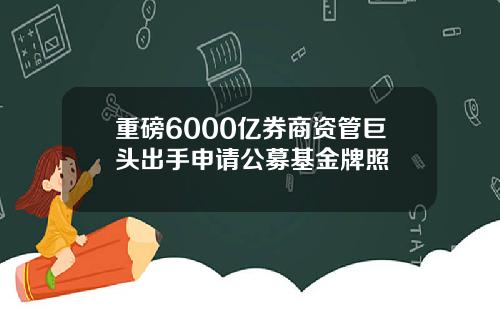 重磅6000亿券商资管巨头出手申请公募基金牌照
