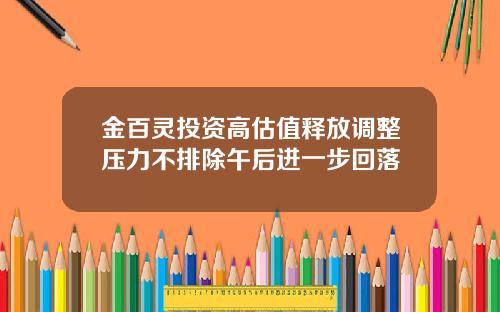 金百灵投资高估值释放调整压力不排除午后进一步回落