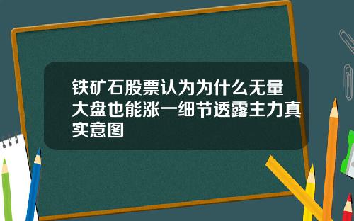 铁矿石股票认为为什么无量大盘也能涨一细节透露主力真实意图