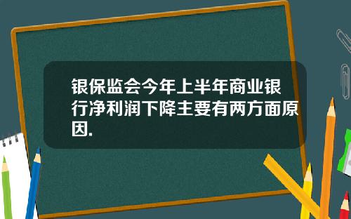 银保监会今年上半年商业银行净利润下降主要有两方面原因.