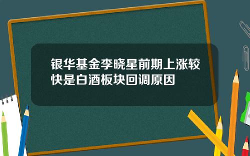 银华基金李晓星前期上涨较快是白酒板块回调原因