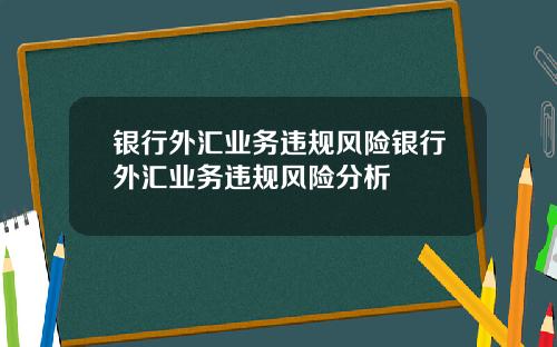 银行外汇业务违规风险银行外汇业务违规风险分析