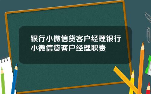 银行小微信贷客户经理银行小微信贷客户经理职责