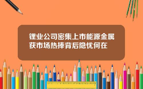 锂业公司密集上市能源金属获市场热捧背后隐忧何在