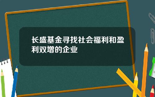 长盛基金寻找社会福利和盈利双增的企业