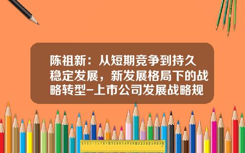 陈祖新：从短期竞争到持久稳定发展，新发展格局下的战略转型-上市公司发展战略规划