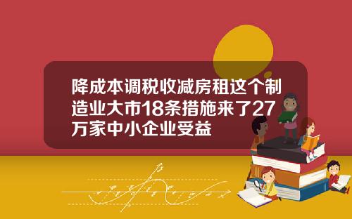 降成本调税收减房租这个制造业大市18条措施来了27万家中小企业受益
