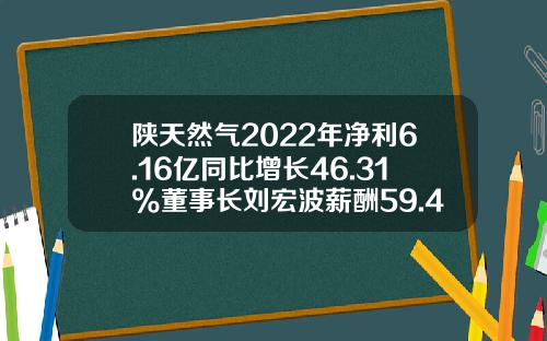陕天然气2022年净利6.16亿同比增长46.31%董事长刘宏波薪酬59.48万-陕西燃气集团交通能源发展有限公司