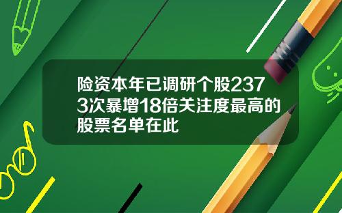 险资本年已调研个股2373次暴增18倍关注度最高的股票名单在此