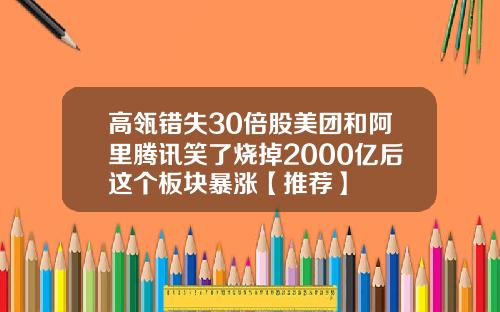 高瓴错失30倍股美团和阿里腾讯笑了烧掉2000亿后这个板块暴涨【推荐】