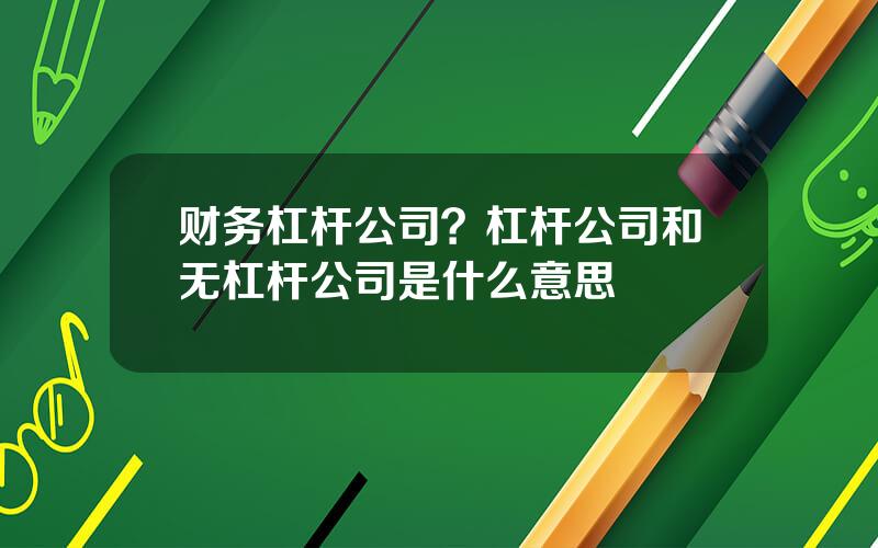 财务杠杆公司？杠杆公司和无杠杆公司是什么意思