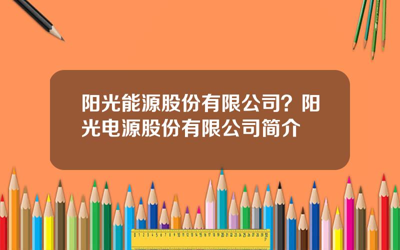 阳光能源股份有限公司？阳光电源股份有限公司简介